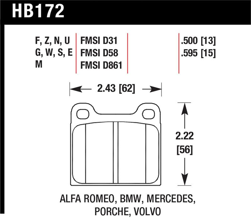 Hawk Performance HB172G.595 DTC-60 Motorsport Brake Pads