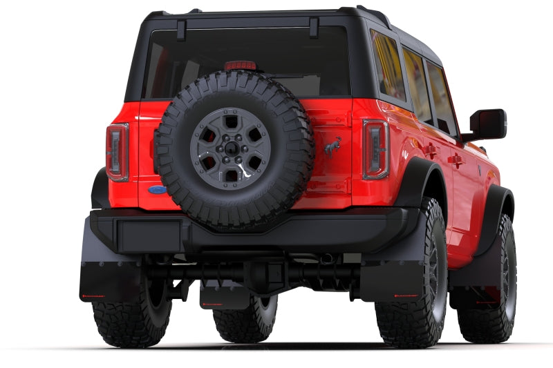 Rally Armor Mud Flaps - 2021-2025 Ford Bronco - RAL Hybrid Blk Flap/Blue - #MF85-RB-PL-ABL