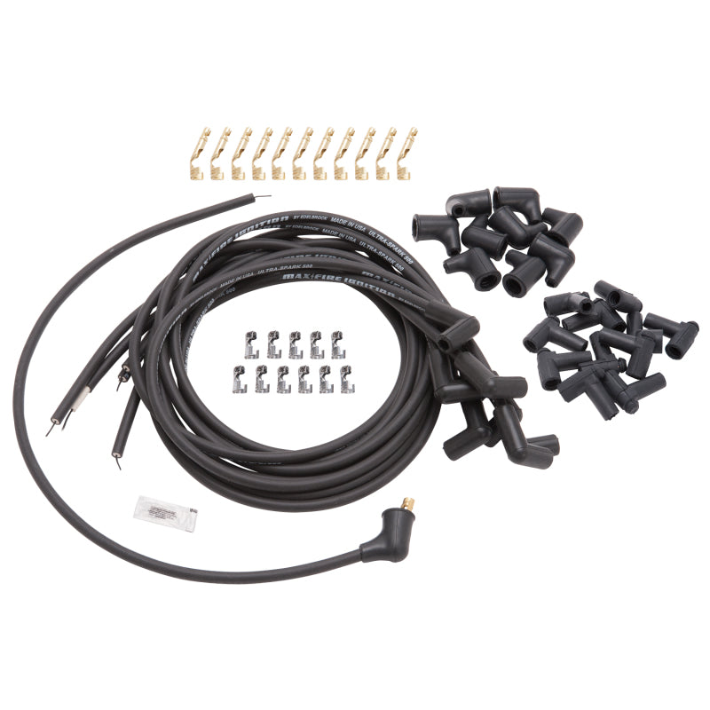 Edelbrock 22701 Spark Plug Wire Set Universal 90 Degree Boots 500 Ohm Resistance 8.65mm Black Wire