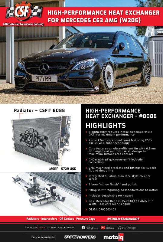 CSF 8088 Heat Exchanger for 2015+ Mercedes-Benz C63 AMG (W205) Front Mount