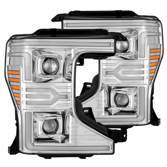 AlphaRex 880342 20-22 Ford F-250/350/450/550 SD LUXX-Series LED Projector Headlights Chrome with Sequential Signal & Switchback DRL