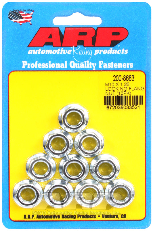 ARP 200-8683 M10 x 1.25 Locking Flange Nut Kit (10 pack)