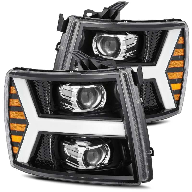 AlphaRex 880206 07-13 Chevrolet 1500 HD PRO-Series Projector Headlight Plank Style Gloss Black with Activation Light/Sequential Signal