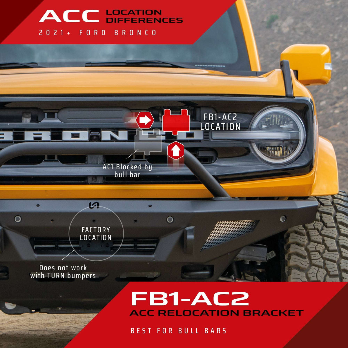 Turn Offroad FB1-AC2 for 2021+ Ford Bronco High Clearance ACC Relocation Bracket