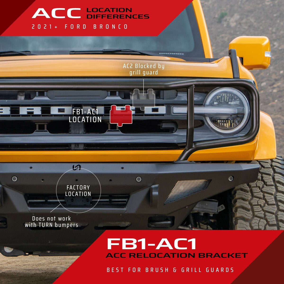 Turn Offroad FB1-AC2 for 2021+ Ford Bronco High Clearance ACC Relocation Bracket