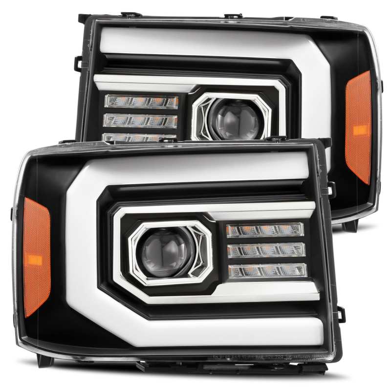 AlphaRex 880606 07-13 GMC 1500 HD PRO-Series Projector Headlights Plank Style Matte Black w/Activation Light/Sequential Signal