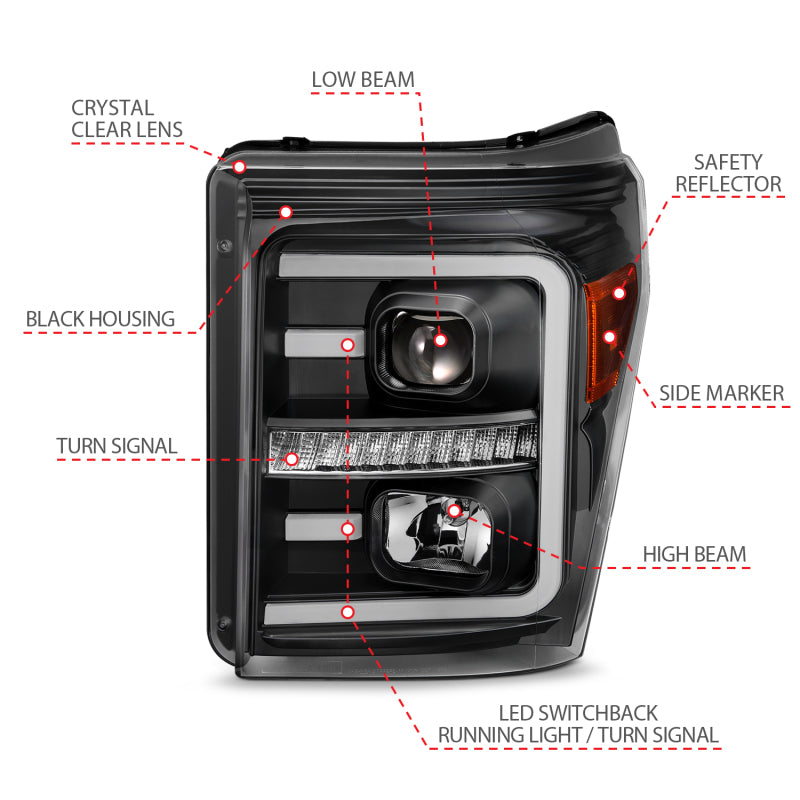 ANZO 2011-2016 Ford F-250 Super Duty LED Projector Headlights