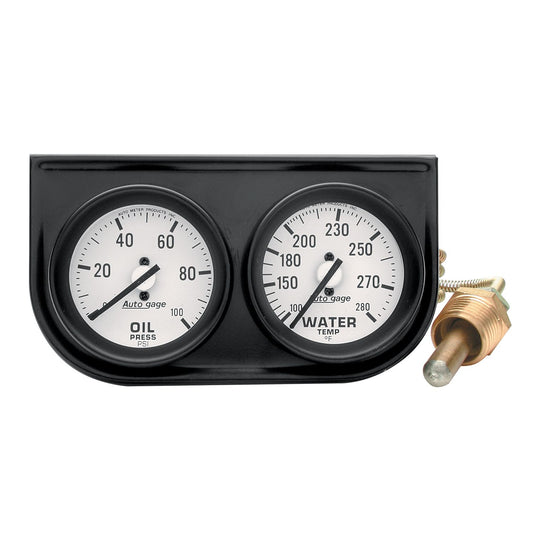 AutoMeter 2326 AutoGage 2-Gauge Console 2-1/16in Mechanical Oil Pressure/Water Temperature White