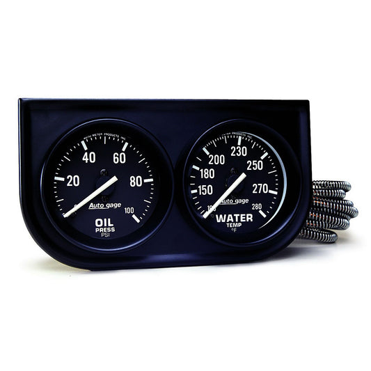 AutoMeter 2392 AutoGage 2-Gauge Console 2-1/16in Mechanical Oil Pressure/Water Temperature Black