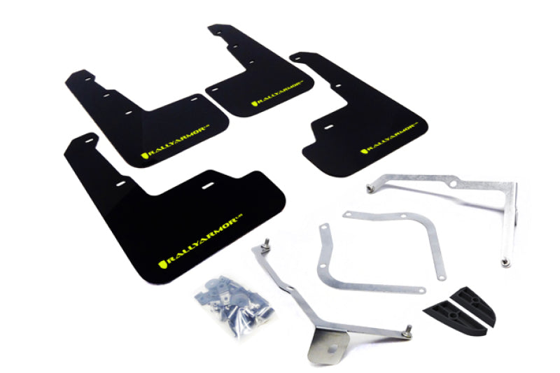 Rally Armor UR Mud Flaps - 2015-2021 Subaru WRX / WRX STI - Black/Green Logo - #MF32-UR-BLK/CGN