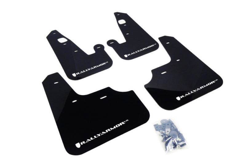 Rally Armor UR Mud Flaps - 2007-2017 Mitsubishi Lancer - Black/White Logo - #MF8-UR-BLK/WH
