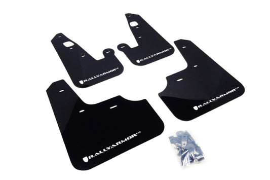 Rally Armor UR Mud Flaps - 2007-2017 Mitsubishi Lancer - Black/White Logo - #MF8-UR-BLK/WH