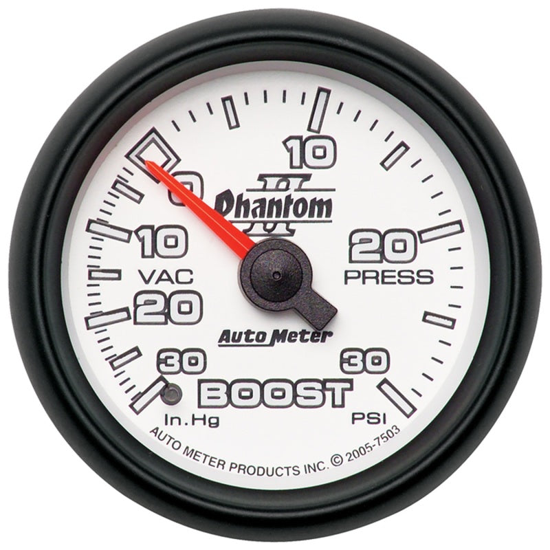 AutoMeter 7503 Phantom II 52mm Mechanical Vacuum/Boost Gauge 30in Hg / 30 PSI