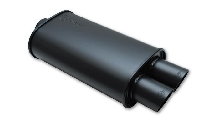 Vibrant StreetPower FLAT BLACK Oval Muffler with Dual 3in Outlets - 2.5in inlet
