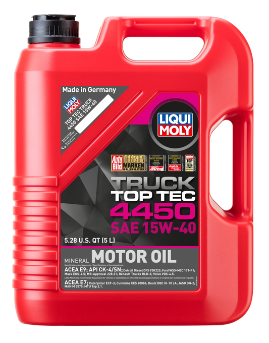LIQUI MOLY 5L Top Tec Truck 4450 Motor Oil SAE 15W-40 (22038) - Pack of 4