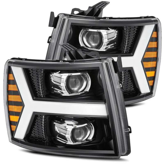 AlphaRex 880223 07-13 Chevrolet 1500 LUXX LED Projector Headlights Plank Style Jet Black w/ Activation Light/Sequential Signal/DRL