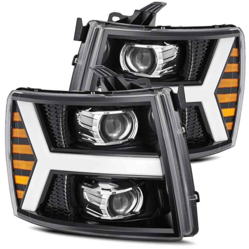 AlphaRex 880206 07-13 Chevrolet 1500 HD PRO-Series Projector Headlight Plank Style Gloss Black with Activation Light/Sequential Signal