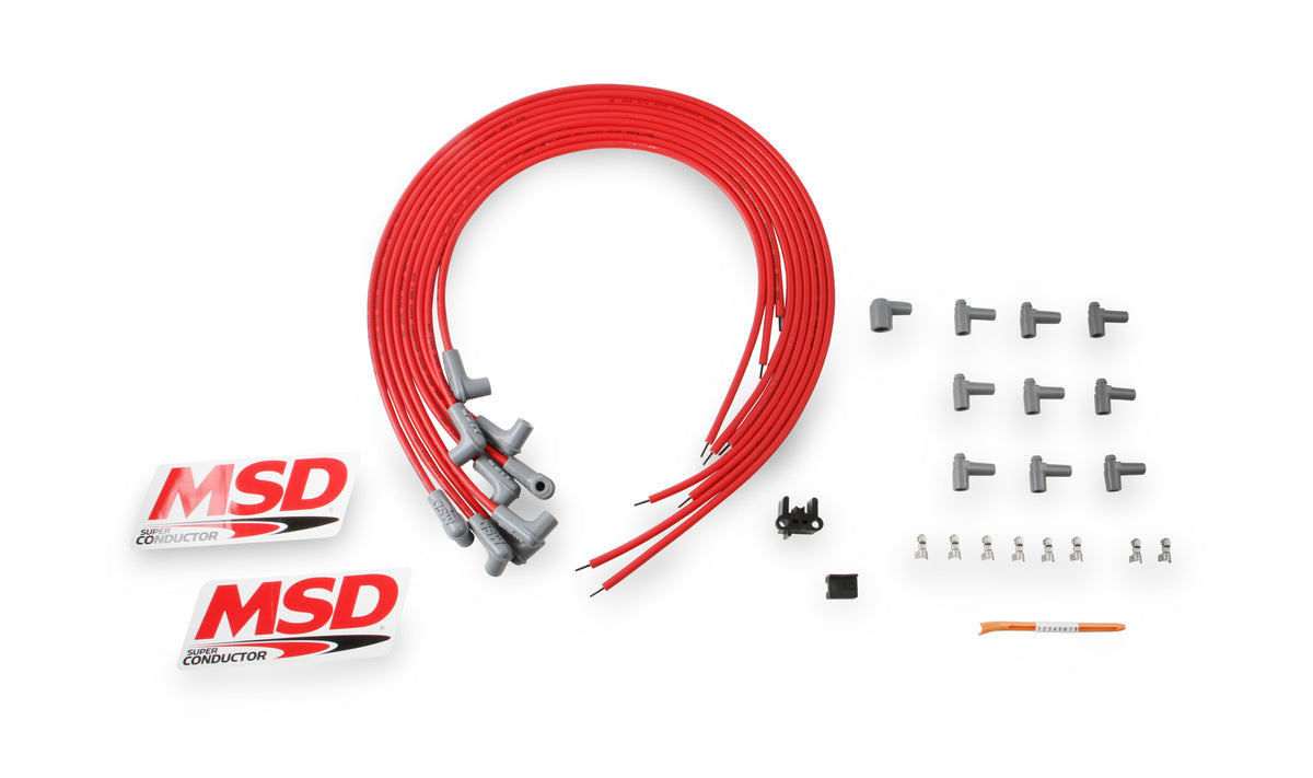 MSD 31229 Super Conductor 8.5mm Spark Plug Wire Set, 8 Cylinder 90° Plug/90° Cap