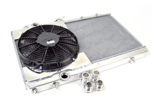CSF 7075 Radiator with 12in Fan & Shroud/ -16AN & Slip for 96-07 Mitsubishi Evo 4
