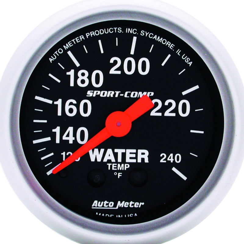 AutoMeter 3332 Sport-Comp 52mm 120-240 Degrees F Mechanical Water Temperature Gauge with 6ft Tubing