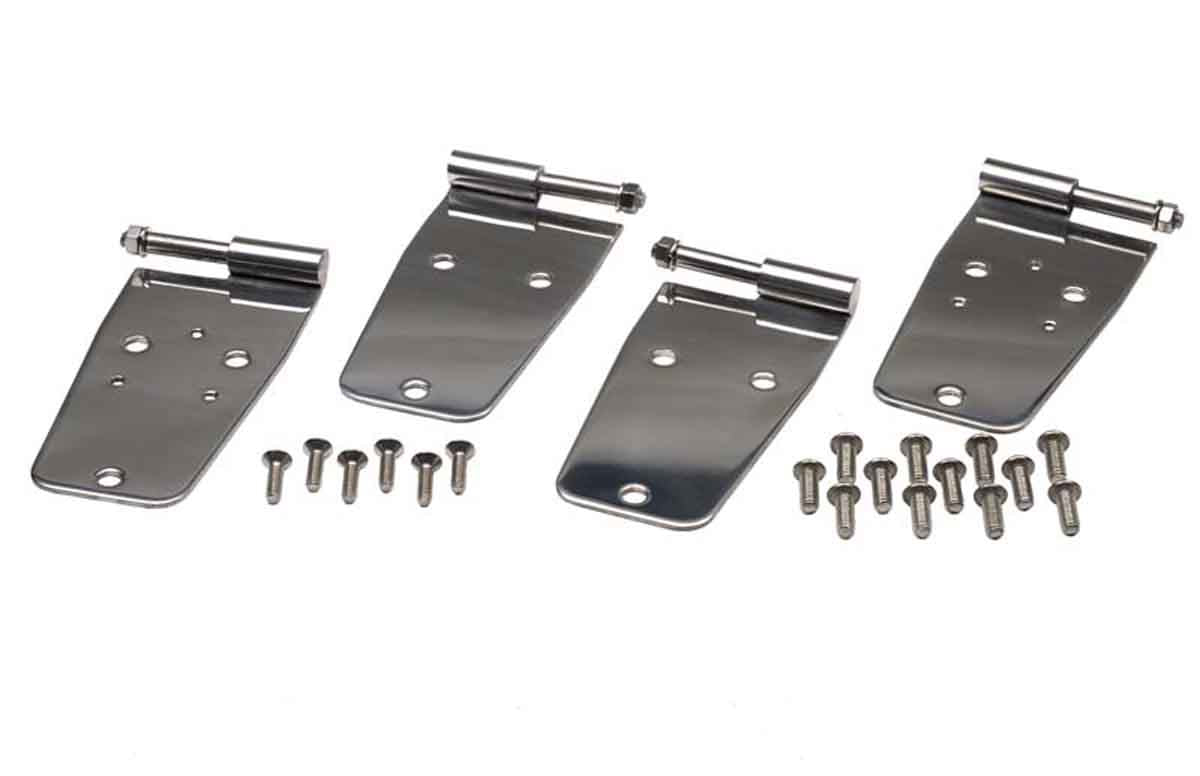 Kentrol 30420 Door Hinge Set 4 Piece for 1976-1993 Jeep CJ Wrangler YJ - Polished Silver