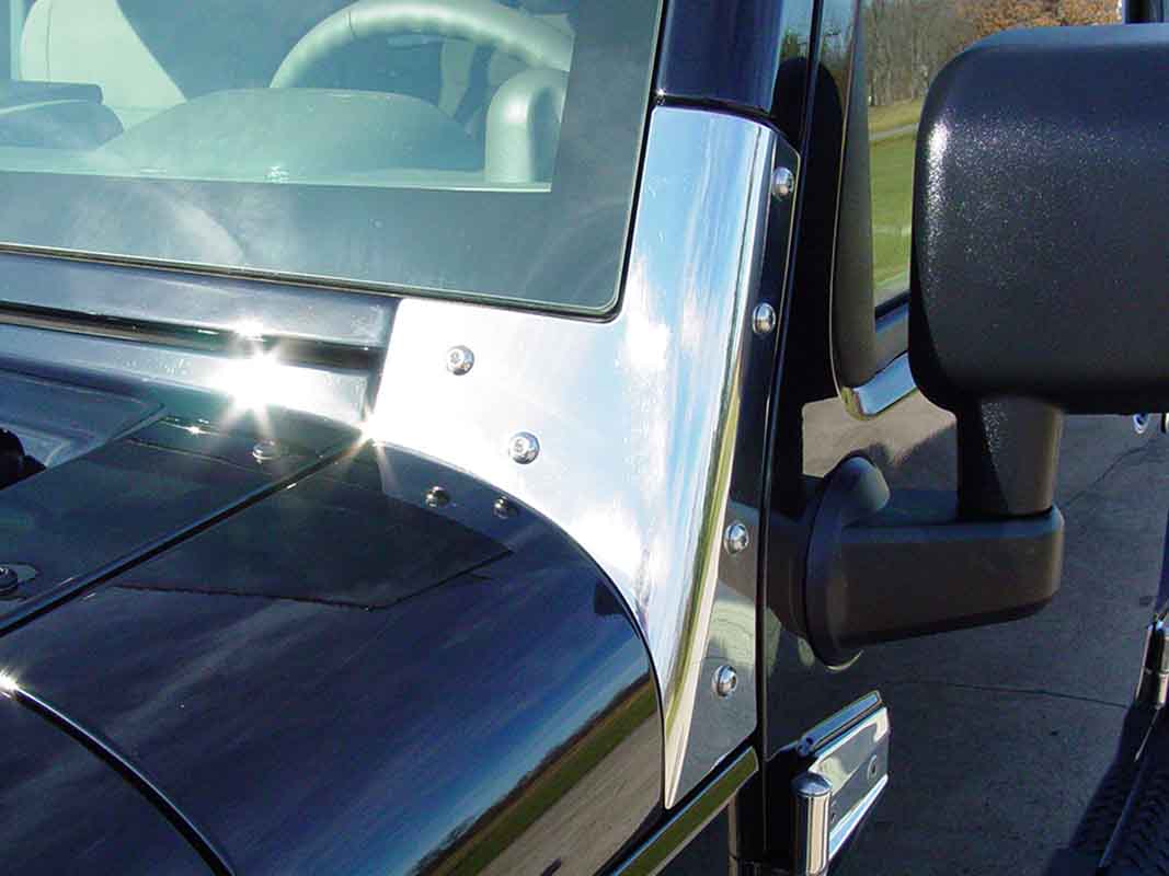 Kentrol 30574 Windshield Supports Pair for 2007-2018 Jeep Wrangler JK - Polished Silver