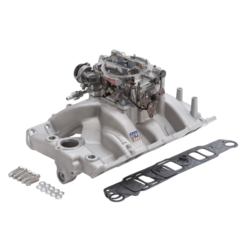 Edelbrock 2056 Manifold And Carburetor Kit Performer RPM Pontiac Natural Finish
