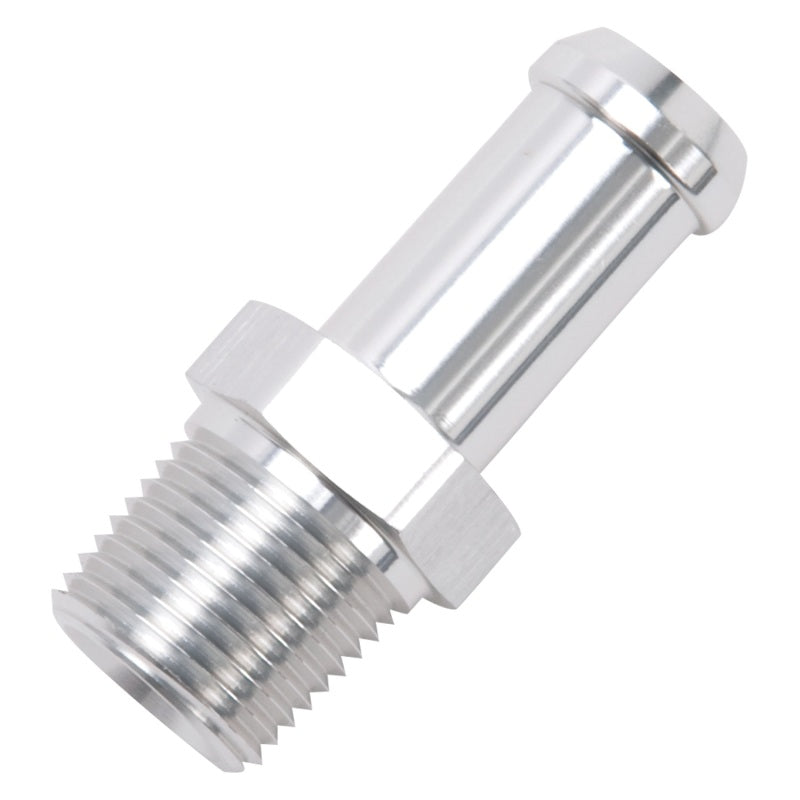 Edelbrock 8115 Hose End Straight 3/8 in NPT to 1/2 in Barb Clear Anodized