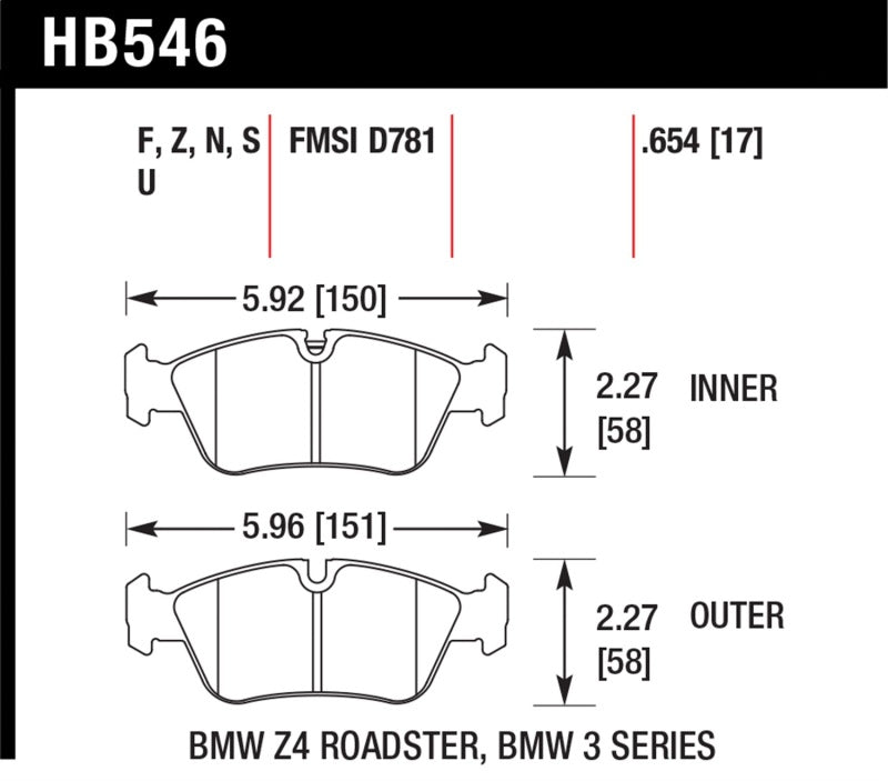 Hawk Performance HB546U.654 DTC-70 Motorsport Brake Pads
