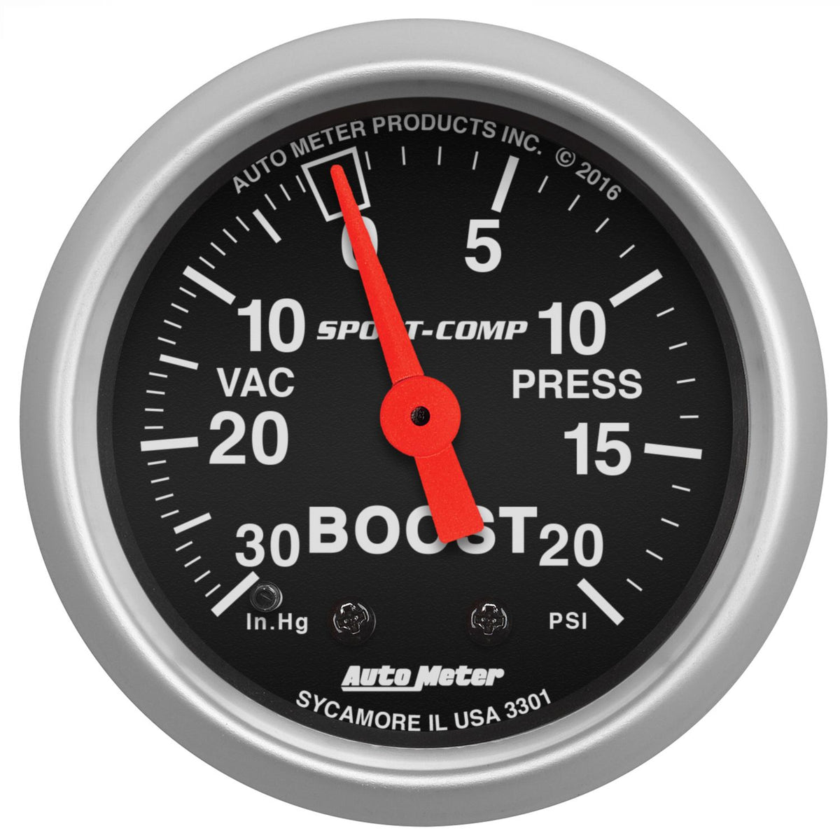 AutoMeter 3301 Sport-Comp 52mm 20 PSI Mechanical Boost Gauge