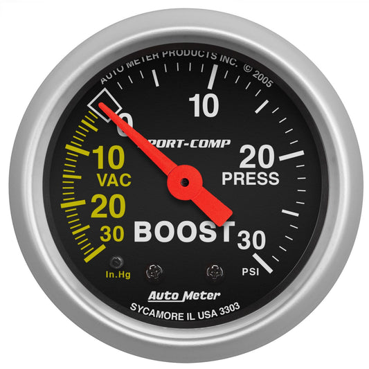 AutoMeter 3303 Sport-Comp 52mm 30 PSI Mechanical Boost Gauge