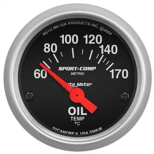 AutoMeter 3348-M Sport-Comp 52mm 60-170 Degrees C Short Sweep Electric Oil Temperature Gauge