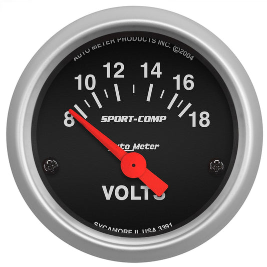 AutoMeter 3391 Sport-Comp 52mm 8-18 Volt Electronic Voltmeter Gauge