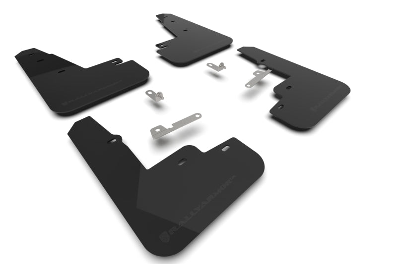 Rally Armor Mud Flaps - 2021-2025 Ford Mustang Mach-E - RAL UR Blk Flap/Met. Blk Logo - #MF96-UR-BLK-MBK