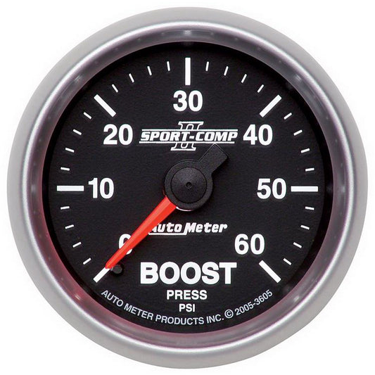 AutoMeter 3605 Sport-Comp II Mechanical 52mm 0-60 PSI Mechanical Boost Gauge