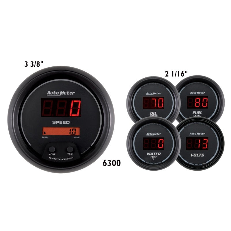 AutoMeter 6300 Sport-Comp Digital 5-Piece Gauge Kit 3-3/8in & 2-1/16in Electric Speedometer