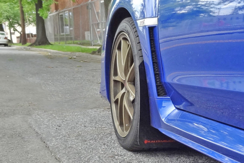 Rally Armor UR Mud Flaps - 2015-2021 Subaru WRX / WRX STI - Blue/White Logo - #MF32-UR-BL/WH