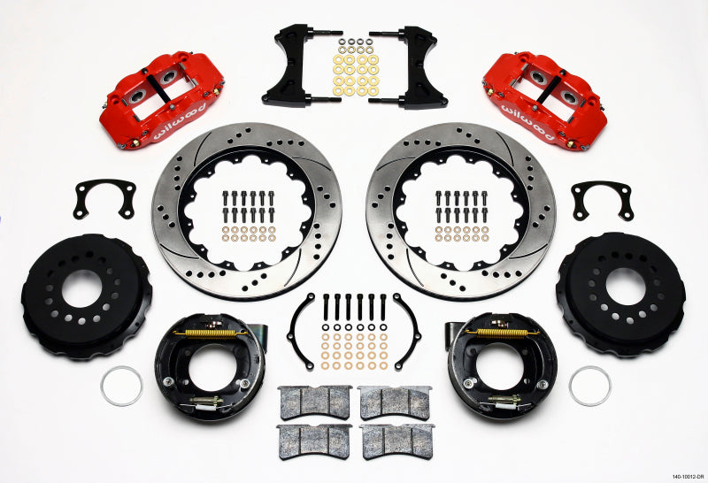 Wilwood Narrow Superlite 4R Rear P-Brk Kit 14.00in Drill Red New Big Ford 2.50in Offset - #140-10012-DR