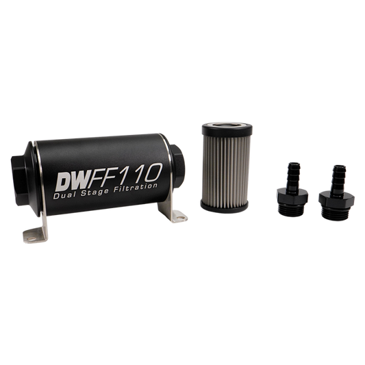 DeatschWerks Stainless Steel 3/8in 5 Micron Universal Inline Fuel Filter Housing Kit (110mm)