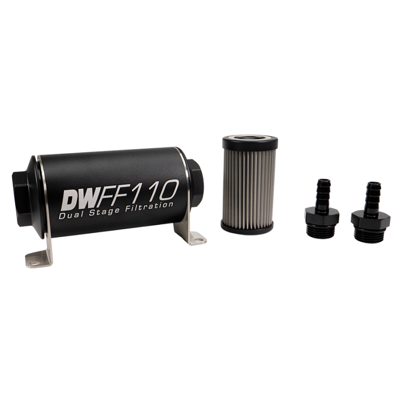 DeatschWerks Stainless Steel 3/8in 10 Micron Universal Inline Fuel Filter Housing Kit (110mm)