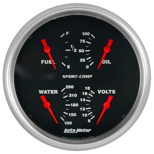 AutoMeter 3912 Sport-Comp 5in Quad Gauge Oil Water Volt Fuel 240-33 Ohm