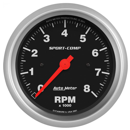 AutoMeter 3991 Sport-Comp 3-3/8 inch 8000 RPM Electronic In Dash Tachometer