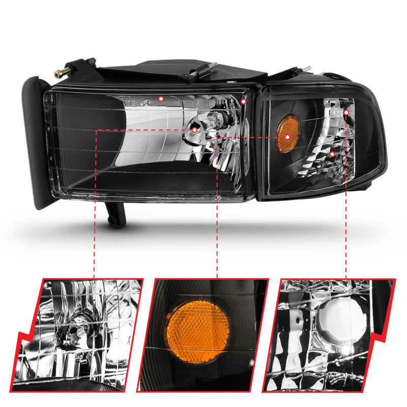 ANZO 1994-2002 Dodge Ram 2500 Crystal Headlights