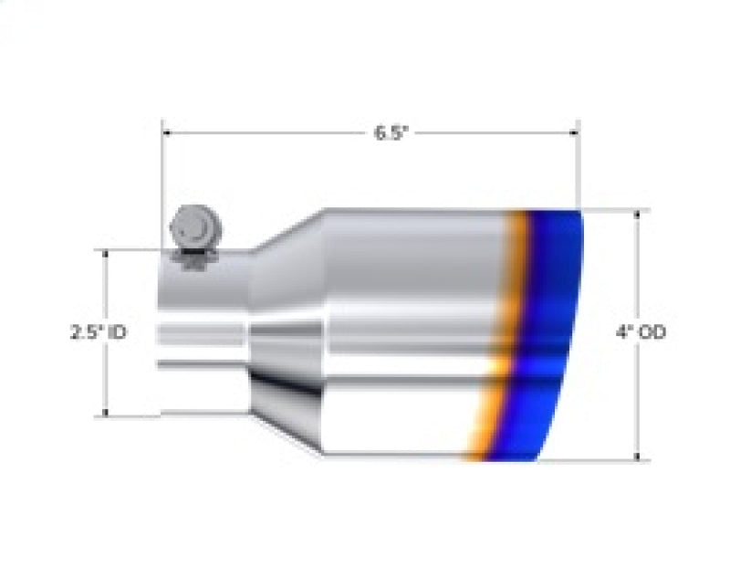 MBRP Burnt End Tip 2.5 ID 4 ID Out 6.5 length Single-Wall Angle Cut T304