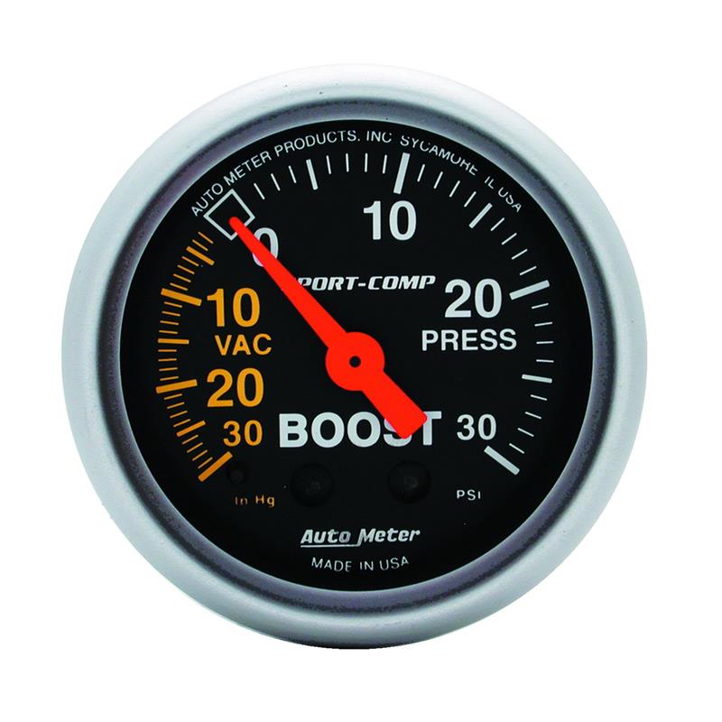 AutoMeter 3303 Sport-Comp 52mm 30 PSI Mechanical Boost Gauge