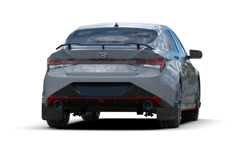 Rally Armor UR Mud Flaps - 2021-2023 Hyundai Elantra, 2022-2023 Hyundai Elantra N - Black/Red Logo - #MF79-UR-BLK-RD