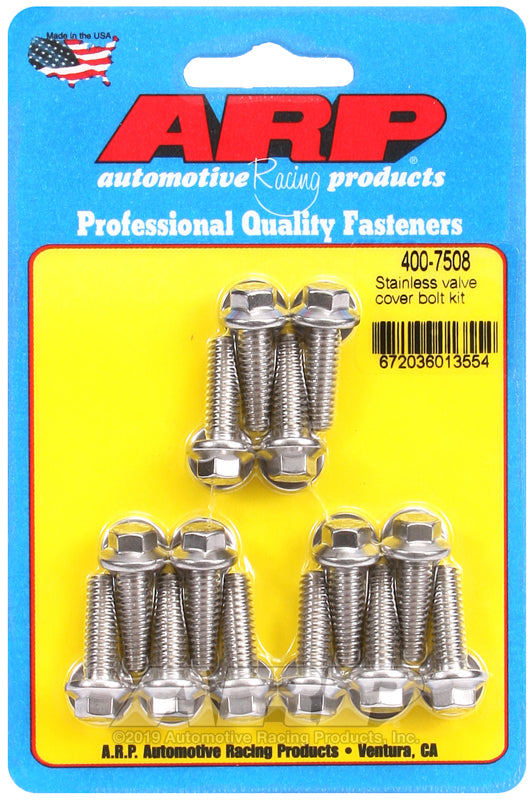 ARP 400-7508 Valve Cover Stainless Steel 1/4in x 20 Hex Bolt Kit (14/pkg)