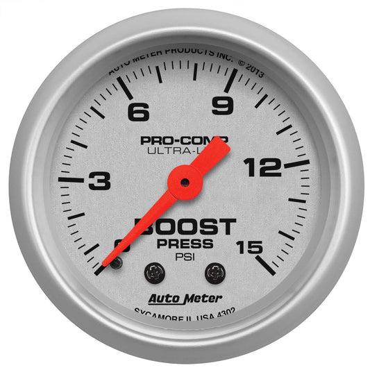 AutoMeter 4302 Ultra-Lite 52mm 0-15 PSI Mechanical Boost Gauge
