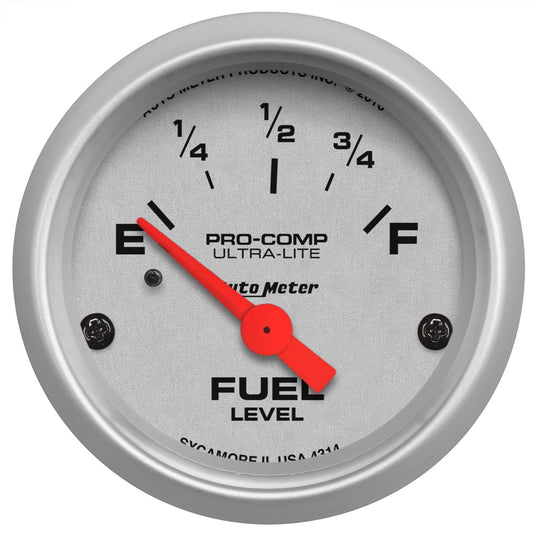 AutoMeter 4314 Ultra-Lite 52mm 0-90 Ohm Short Sweep Electric Fuel Level Gauge