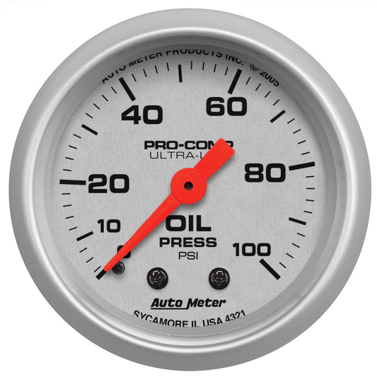 AutoMeter 4321 Ultra-Lite 52mm 0-100 PSI Mechanical Oil Pressure Gauge
